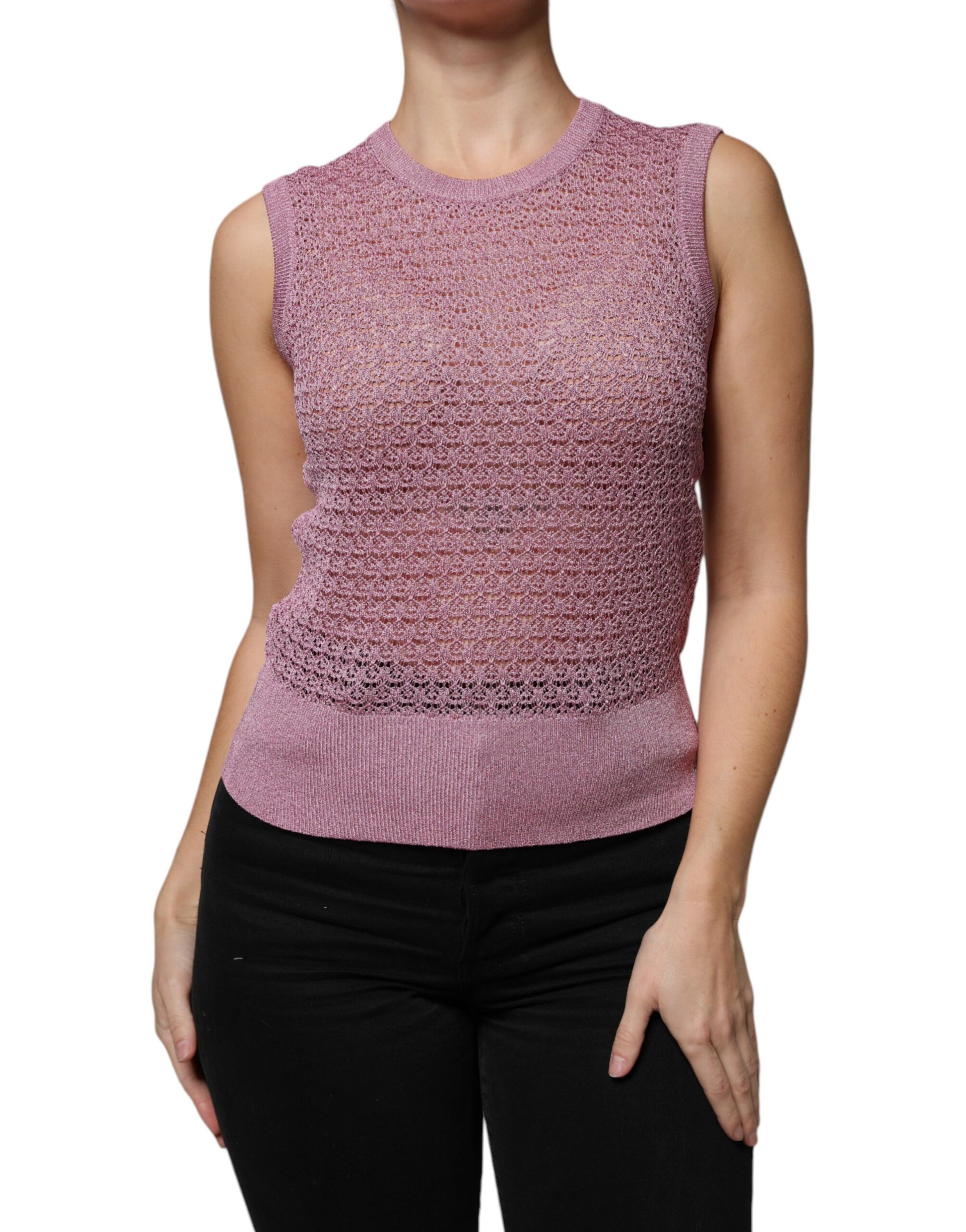 Dolce & Gabbana Pink Mesh See Through Sleeveless Tank Top by Dolce & Gabbana
