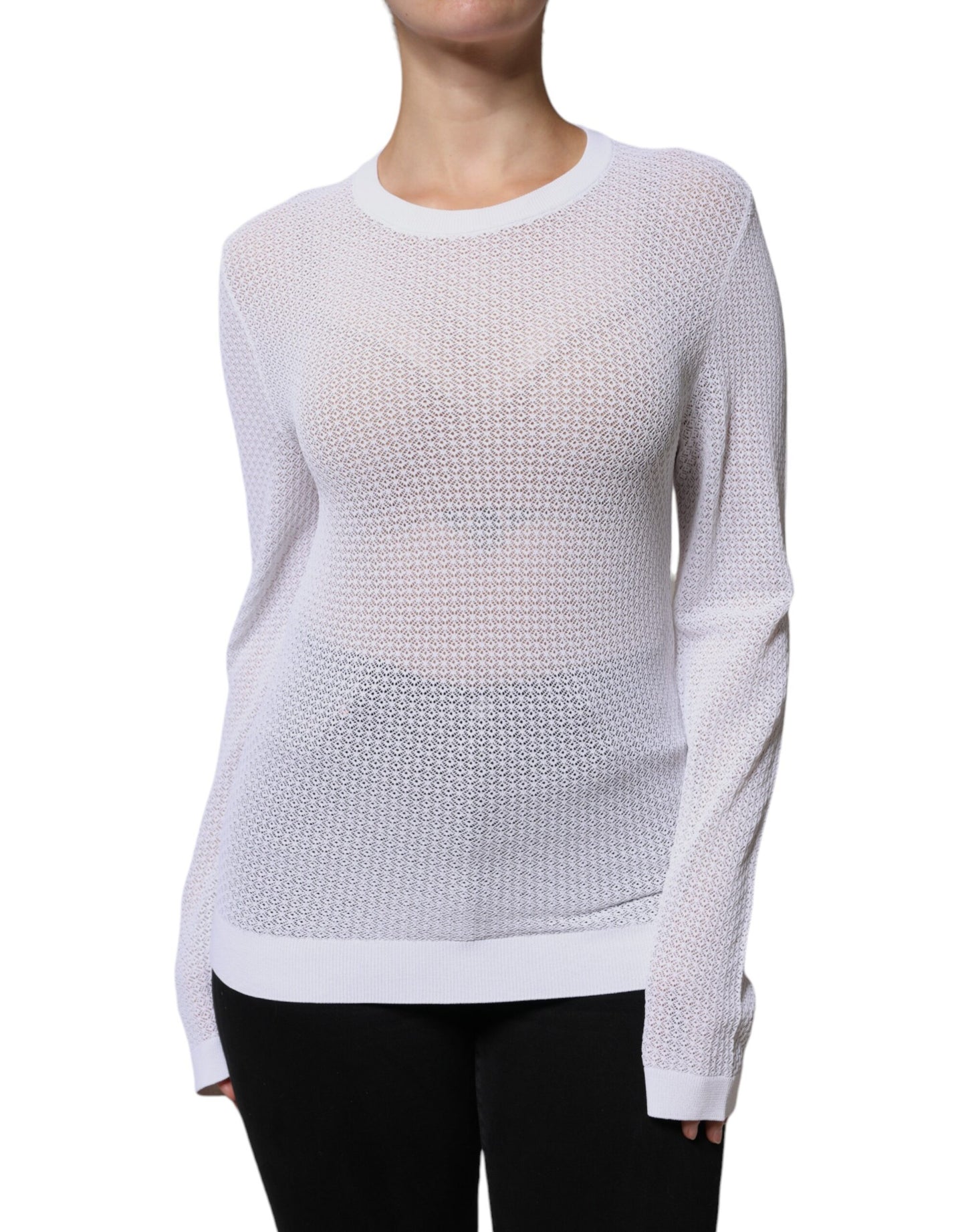 Dolce & Gabbana White Mesh See Through Long Sleeves Top by Dolce & Gabbana