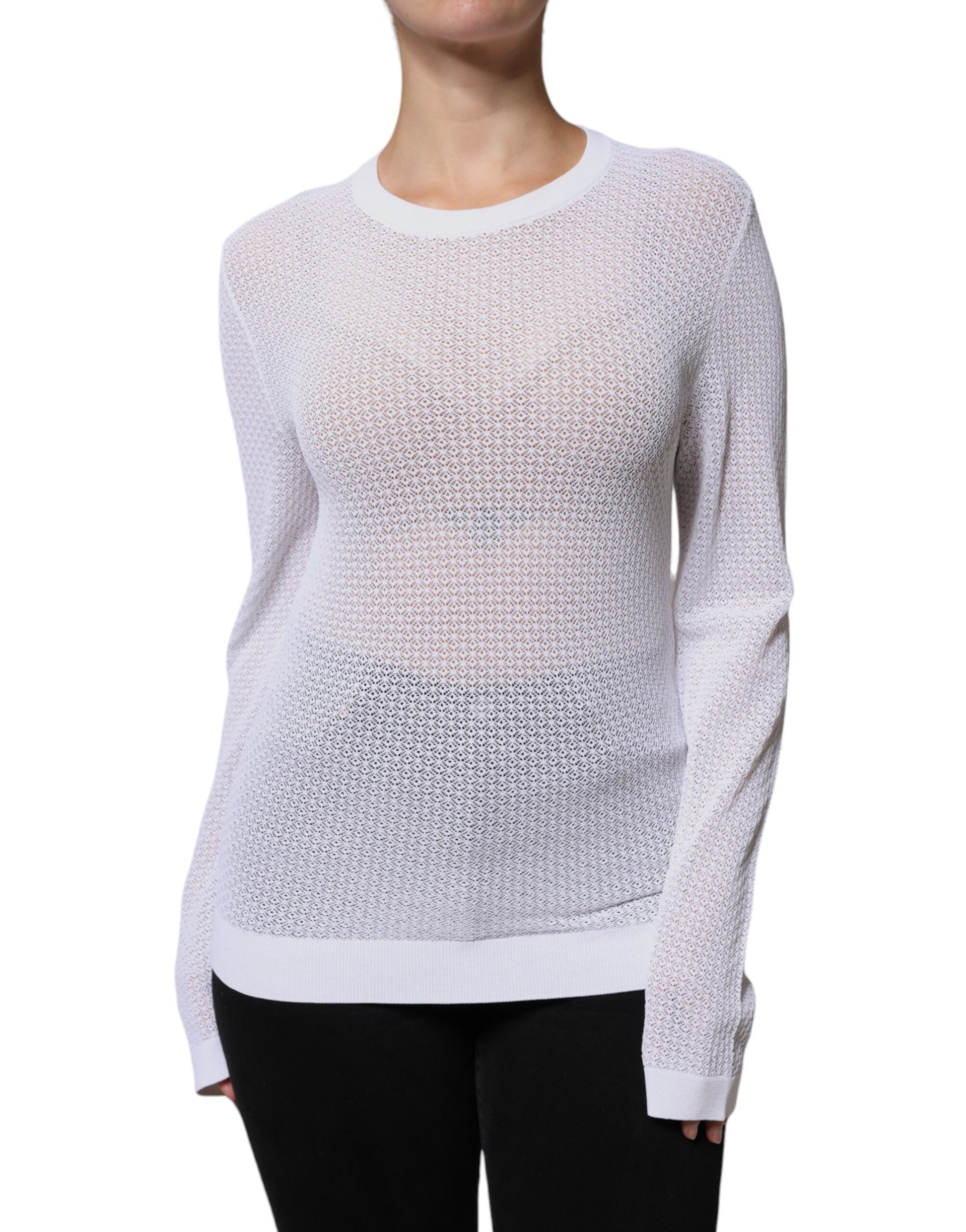 Dolce & Gabbana White Mesh See Through Long Sleeves Top by Dolce & Gabbana