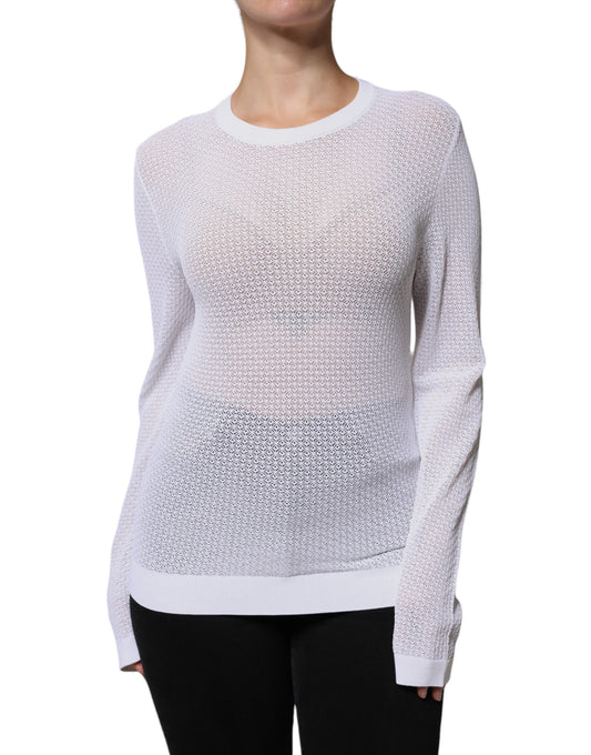 Dolce & Gabbana White Mesh See Through Long Sleeves Top by Dolce & Gabbana