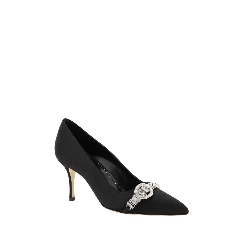 Manolo Blahnik Black Asapump Satin Pumps by Manolo Blahnik