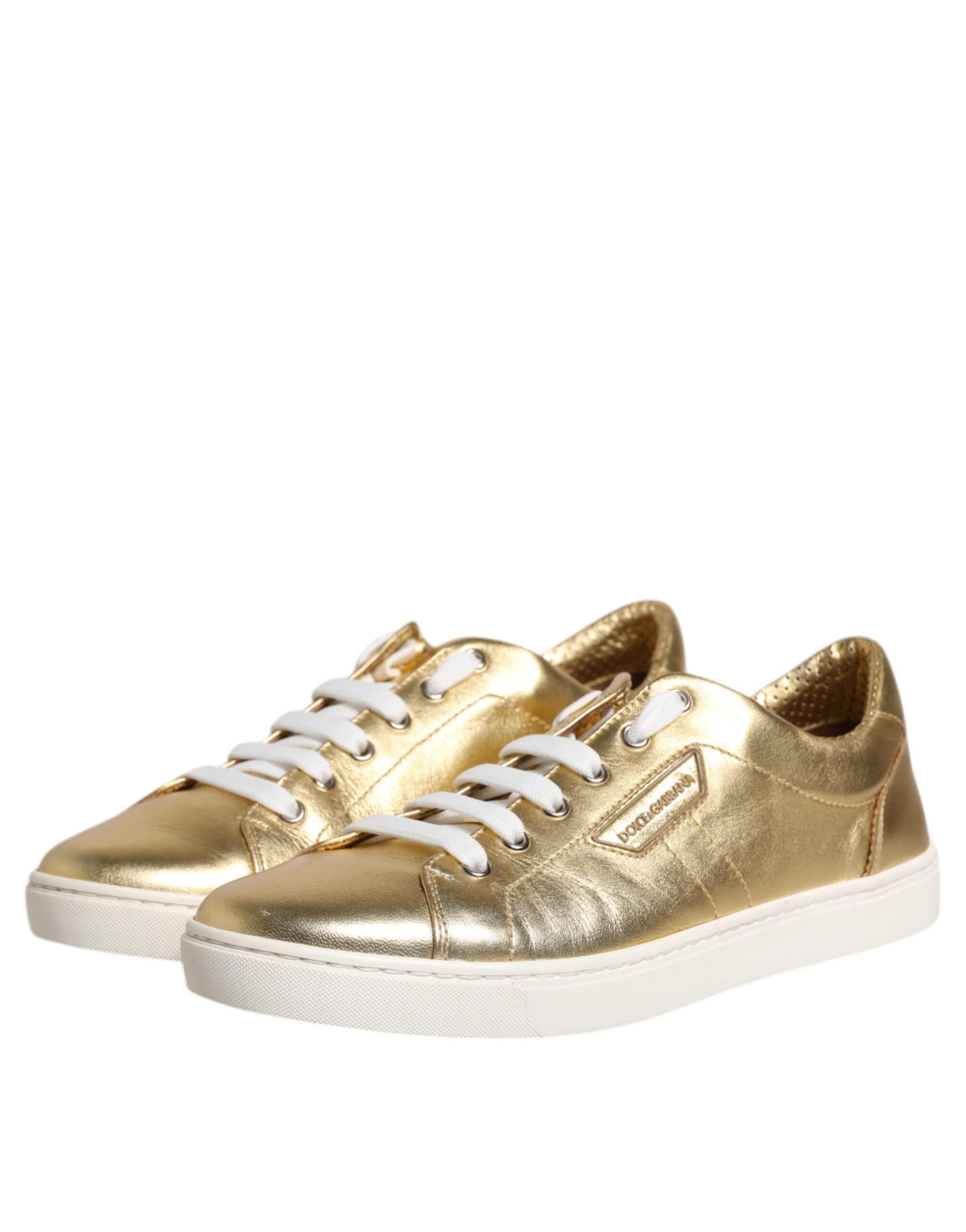 Dolce & Gabbana Gold Leather Logo London Men Sneakers Shoes by Dolce & Gabbana