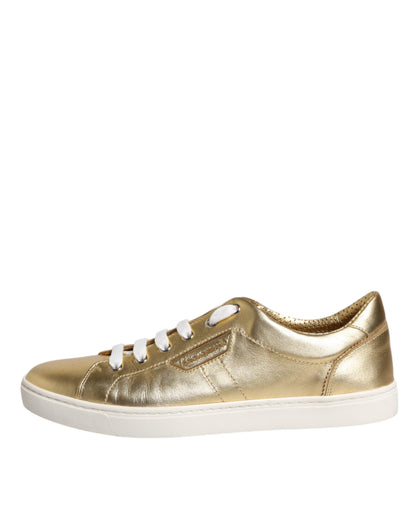 Dolce & Gabbana Gold Leather Logo London Men Sneakers Shoes by Dolce & Gabbana