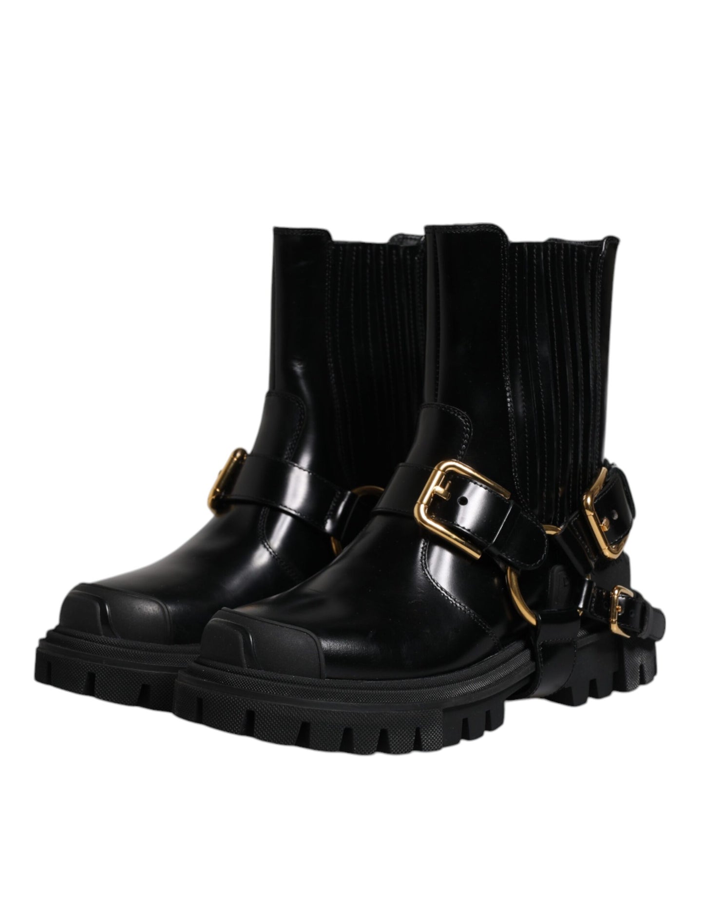 Dolce & Gabbana Black Leather Slip On Stretch Trekking Boots Shoes by Dolce & Gabbana