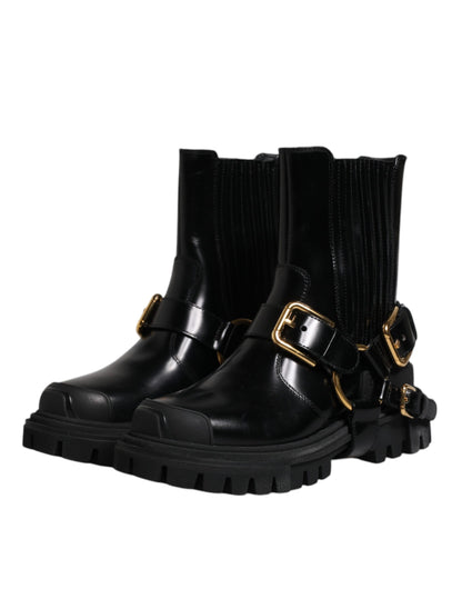 Dolce & Gabbana Black Leather Slip On Stretch Trekking Boots Shoes by Dolce & Gabbana
