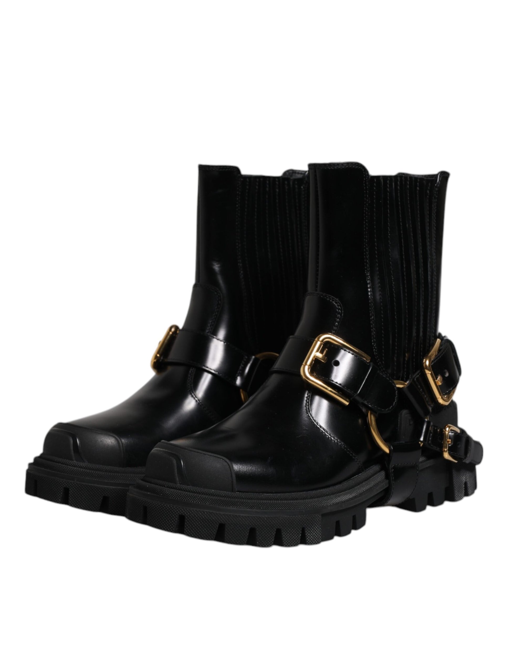 Dolce & Gabbana Black Leather Slip On Stretch Trekking Boots Shoes by Dolce & Gabbana