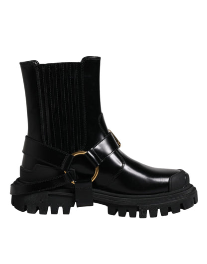 Dolce & Gabbana Black Leather Slip On Stretch Trekking Boots Shoes by Dolce & Gabbana