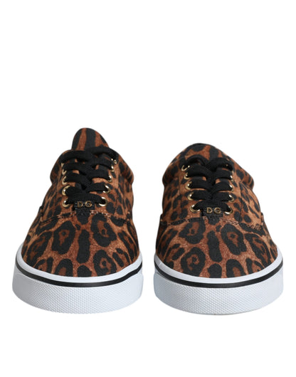 Dolce & Gabbana Brown Leopard Logo Print Cotton Sneakers Shoes by Dolce & Gabbana
