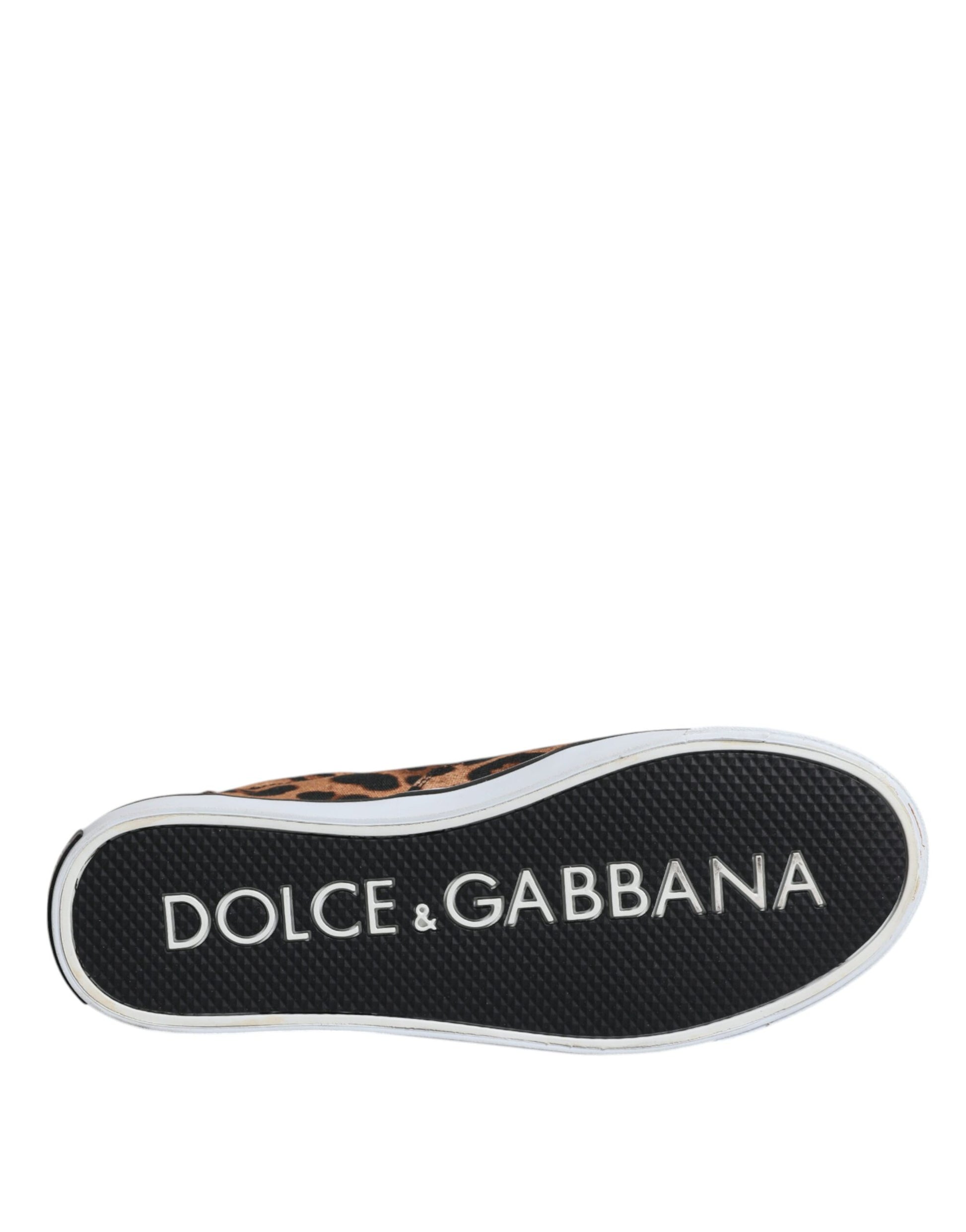 Dolce & Gabbana Brown Leopard Logo Print Cotton Sneakers Shoes by Dolce & Gabbana