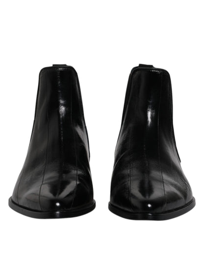 Dolce & Gabbana Black Leather Chelsea Men Ankle Boots Shoes by Dolce & Gabbana