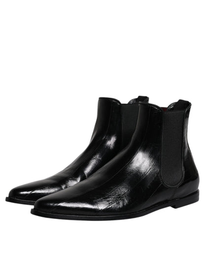 Dolce & Gabbana Black Leather Chelsea Men Ankle Boots Shoes by Dolce & Gabbana