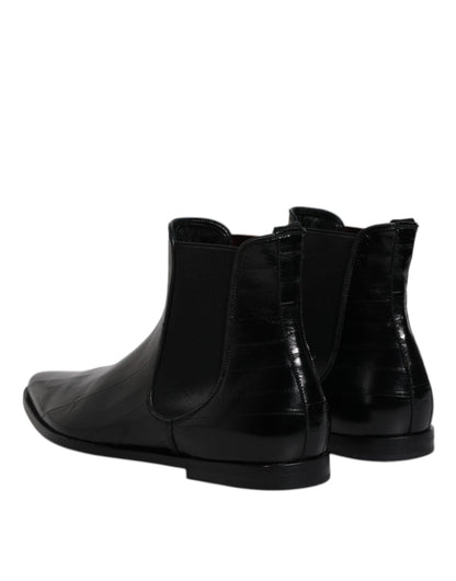Dolce & Gabbana Black Leather Chelsea Men Ankle Boots Shoes by Dolce & Gabbana
