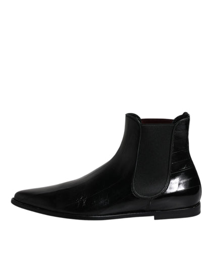 Dolce & Gabbana Black Leather Chelsea Men Ankle Boots Shoes by Dolce & Gabbana
