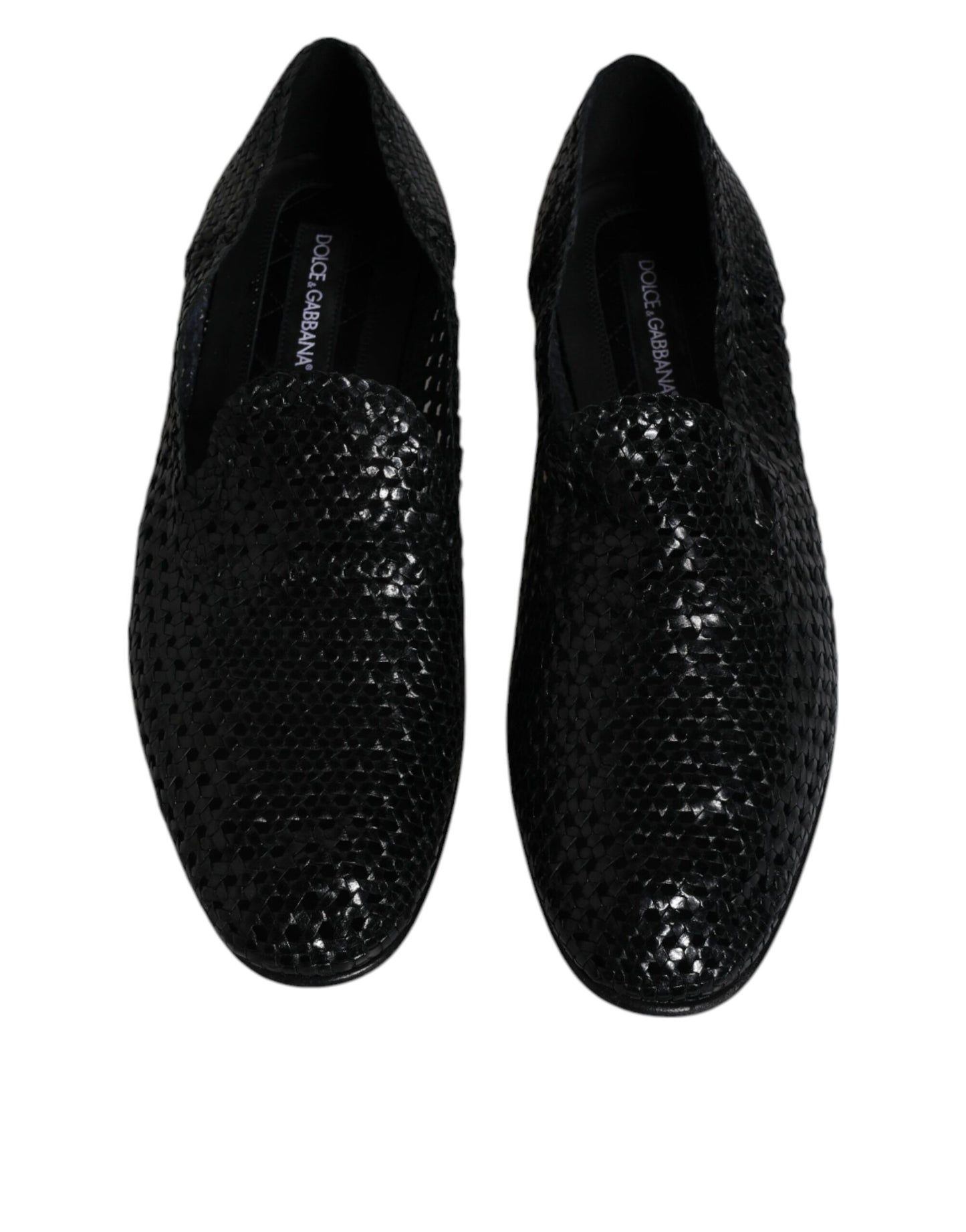 Dolce &amp; Gabbana Black Woven Leather Slip On Loafers Shoes