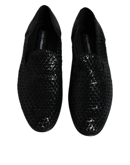 Dolce &amp; Gabbana Black Woven Leather Slip On Loafers Shoes