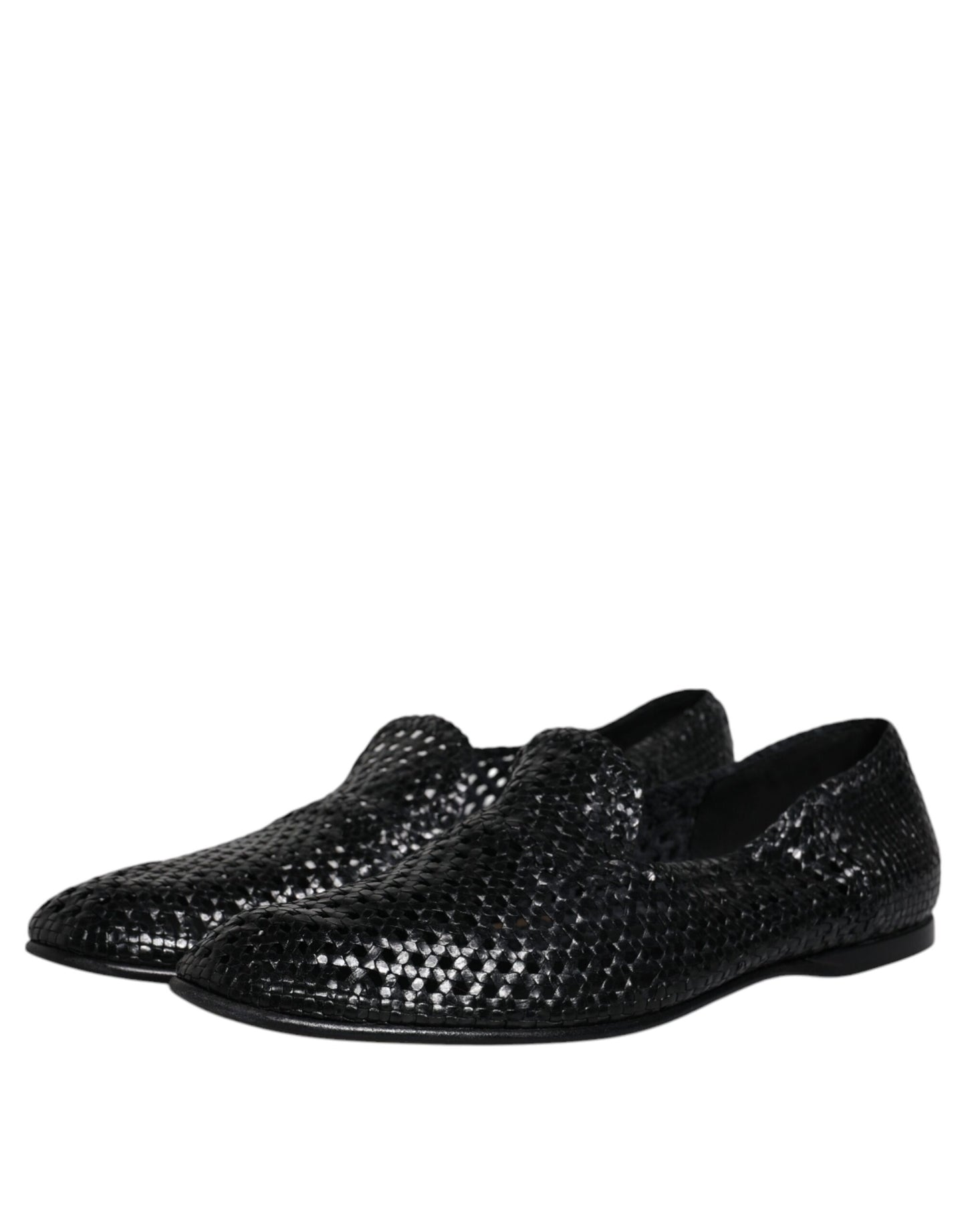 Dolce &amp; Gabbana Black Woven Leather Slip On Loafers Shoes