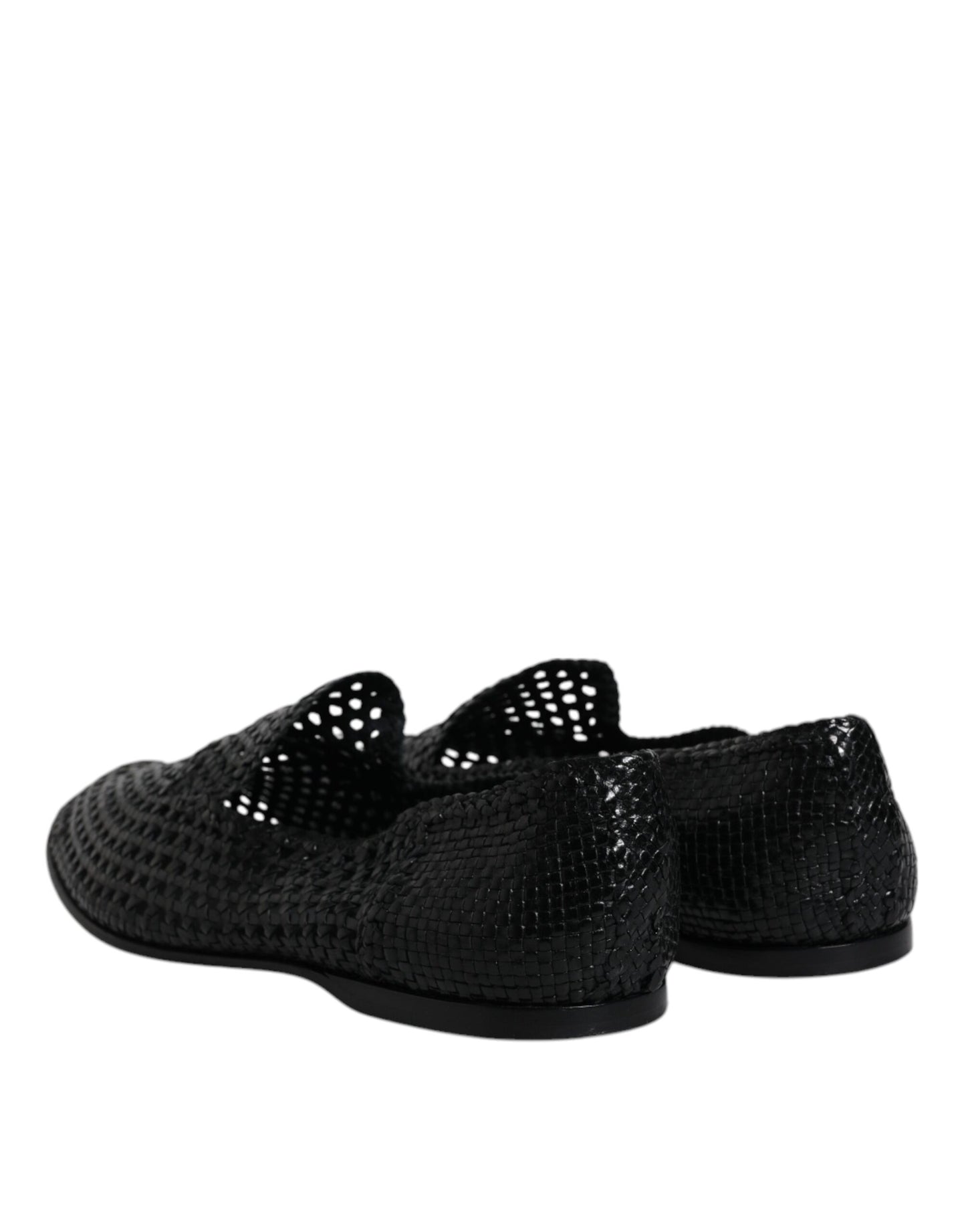 Dolce &amp; Gabbana Black Woven Leather Slip On Loafers Shoes