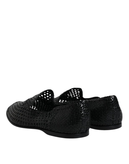 Dolce &amp; Gabbana Black Woven Leather Slip On Loafers Shoes