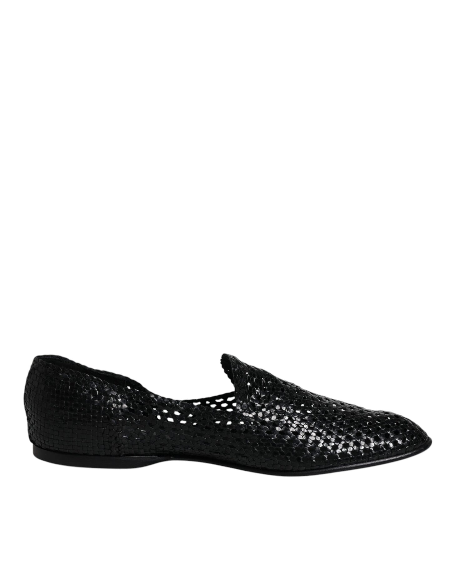 Dolce &amp; Gabbana Black Woven Leather Slip On Loafers Shoes