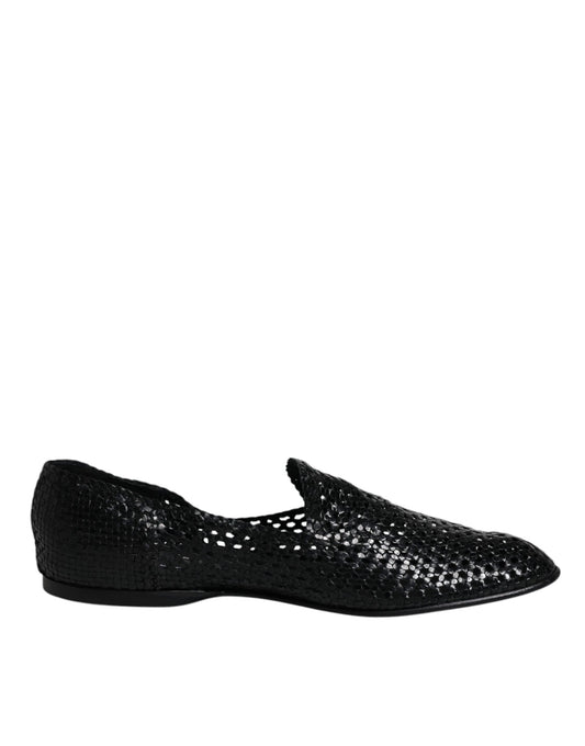 Mocassins à enfiler en cuir tressé noir Dolce &amp; Gabbana