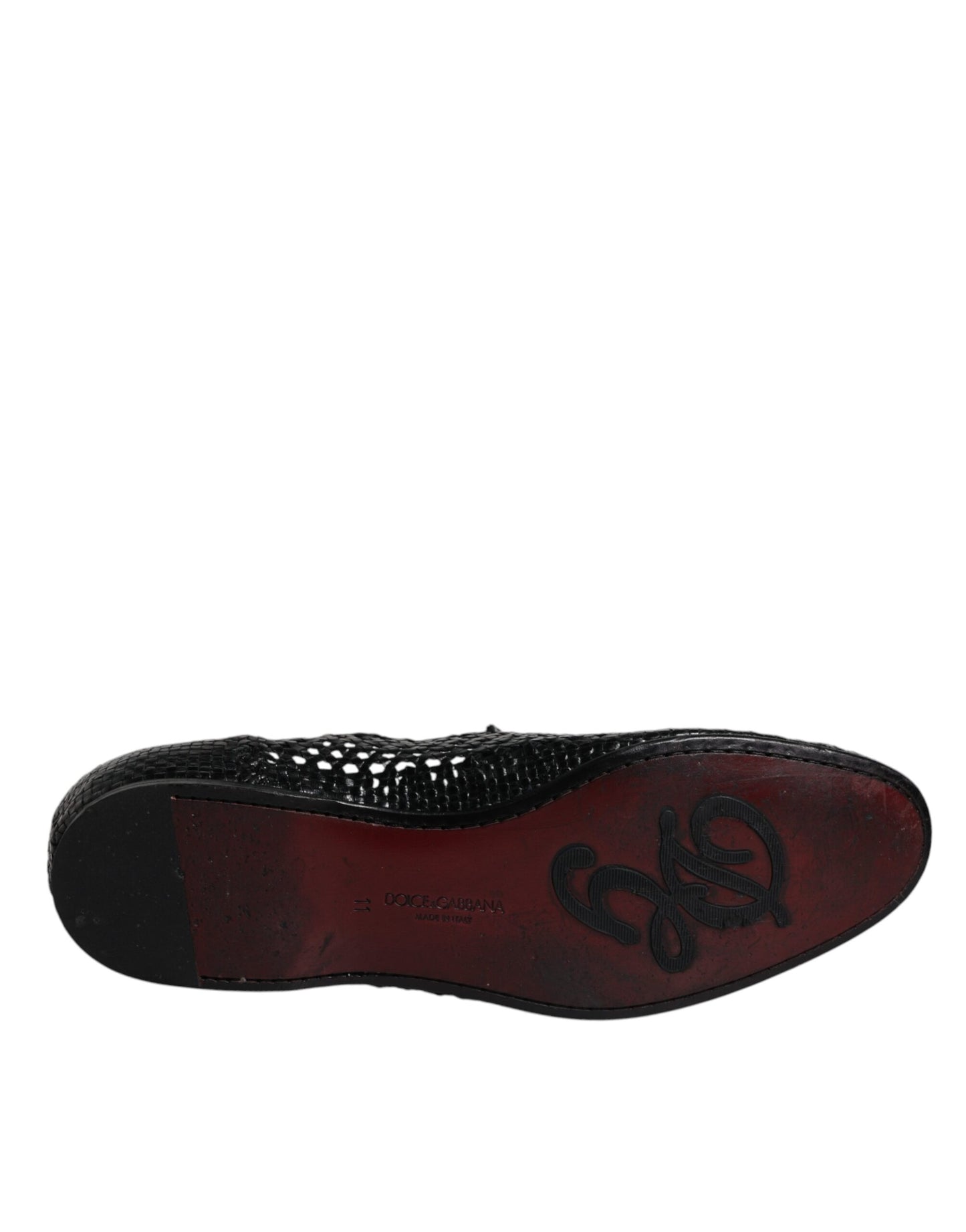 Dolce &amp; Gabbana Black Woven Leather Slip On Loafers Shoes