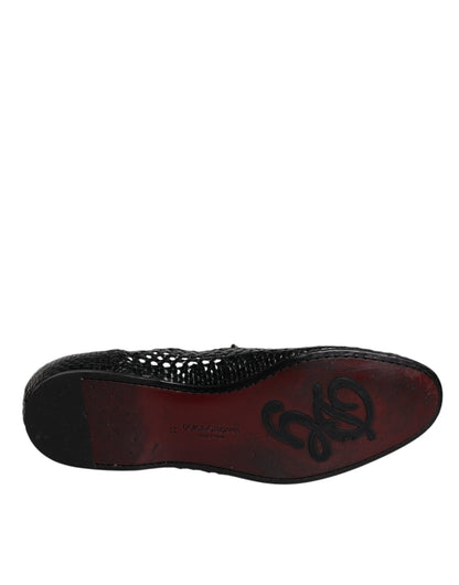 Dolce &amp; Gabbana Black Woven Leather Slip On Loafers Shoes