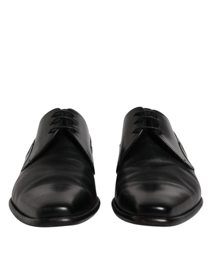Dolce &amp; Gabbana Black Leather Derby Men Formal Dress Shoes