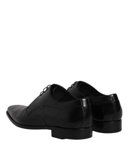 Dolce &amp; Gabbana Black Leather Derby Men Formal Dress Shoes