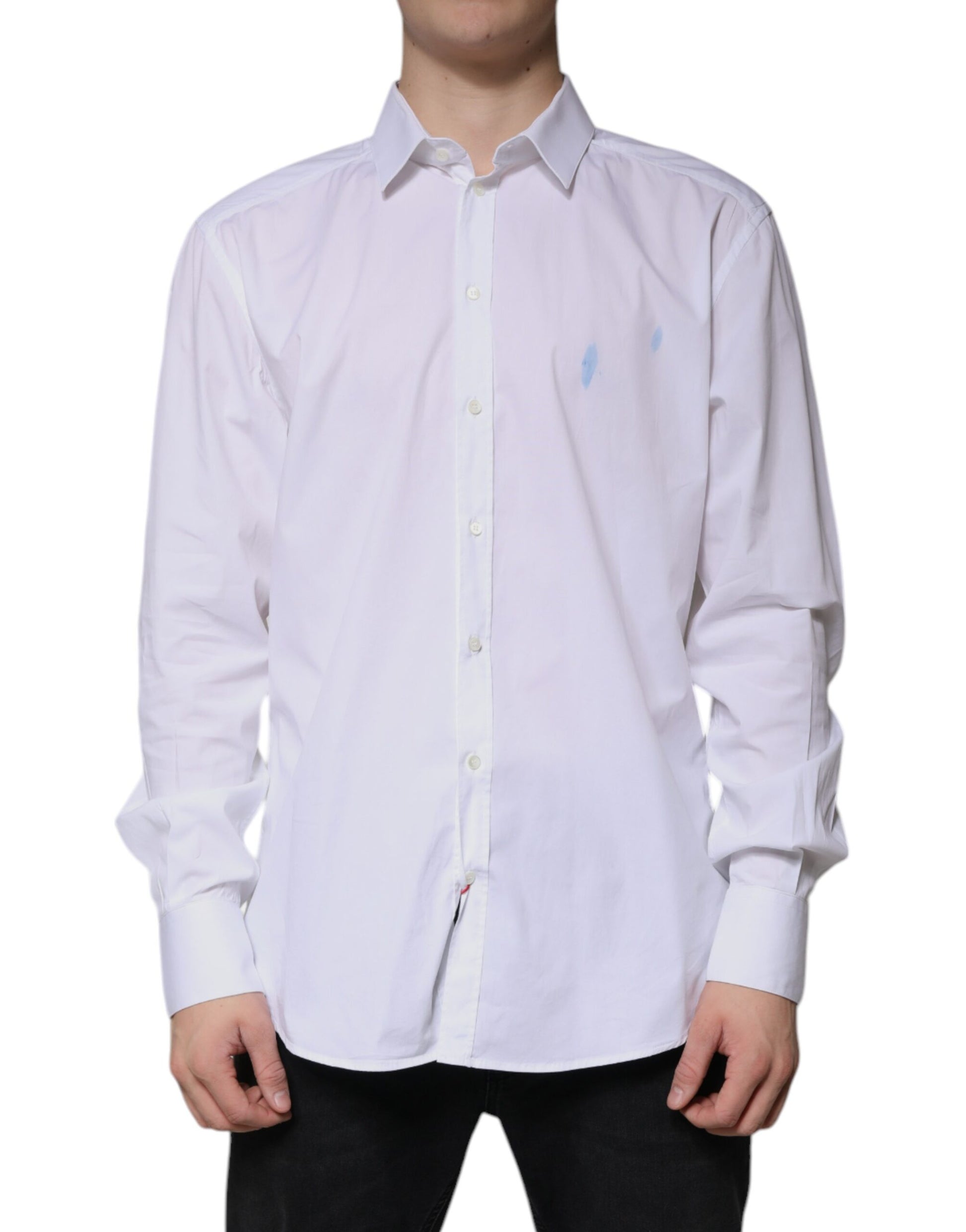 Dolce & Gabbana White Cotton Long Sleeve GOLD Dress Shirt by Dolce & Gabbana