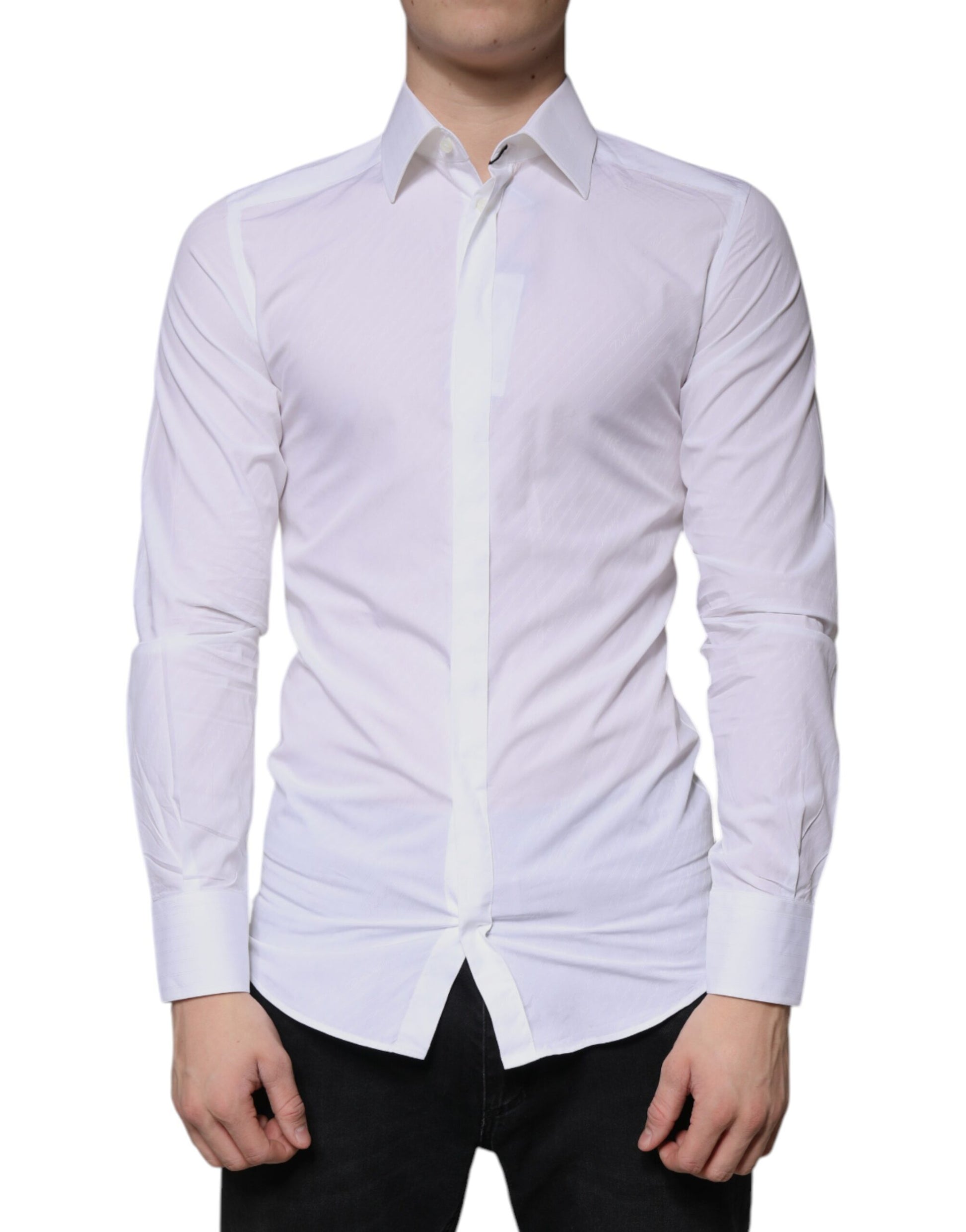 Dolce & Gabbana White Cotton Long Sleeve GOLD Dress Shirt by Dolce & Gabbana