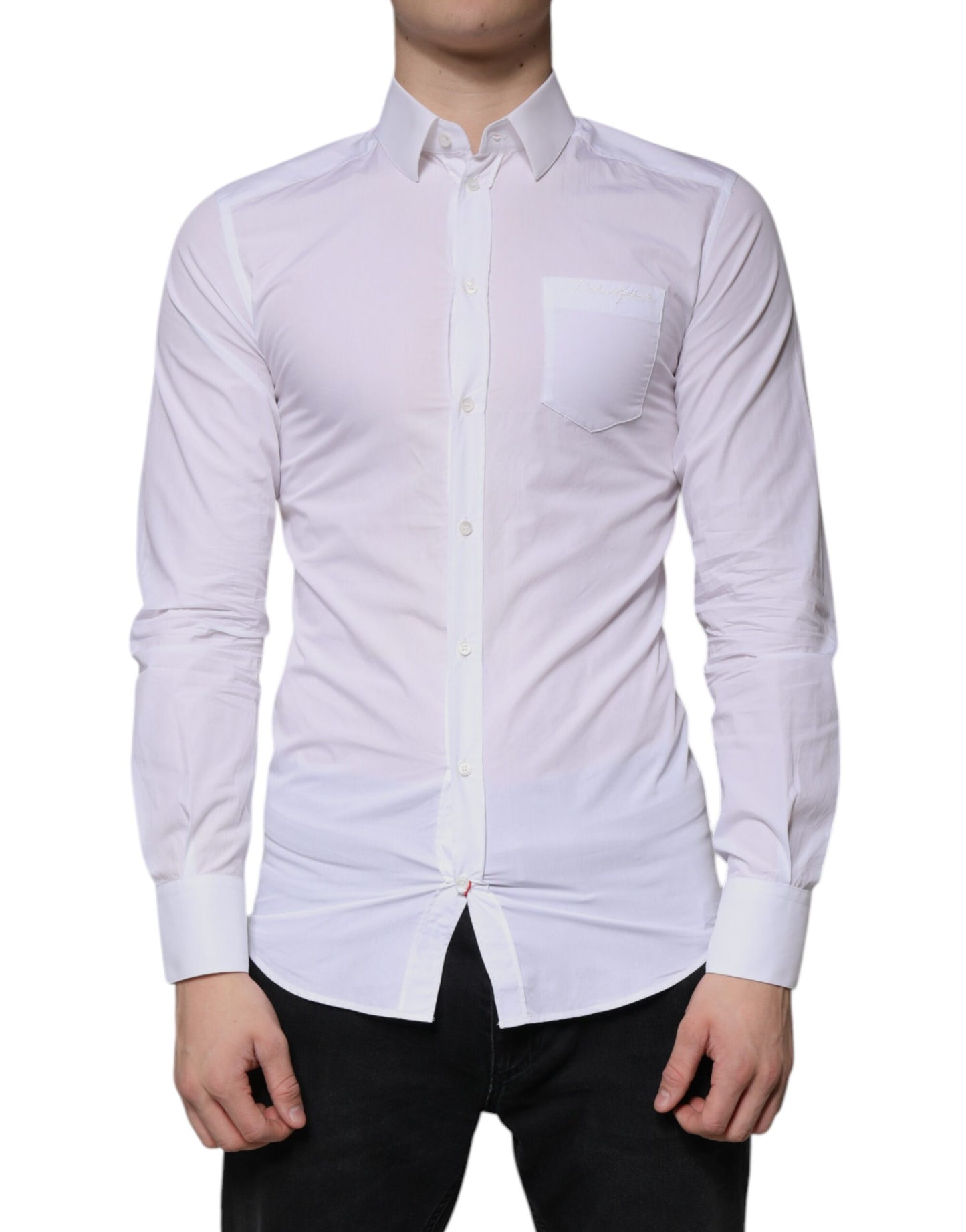 Dolce & Gabbana White Cotton Long Sleeve GOLD Dress Men Shirt by Dolce & Gabbana