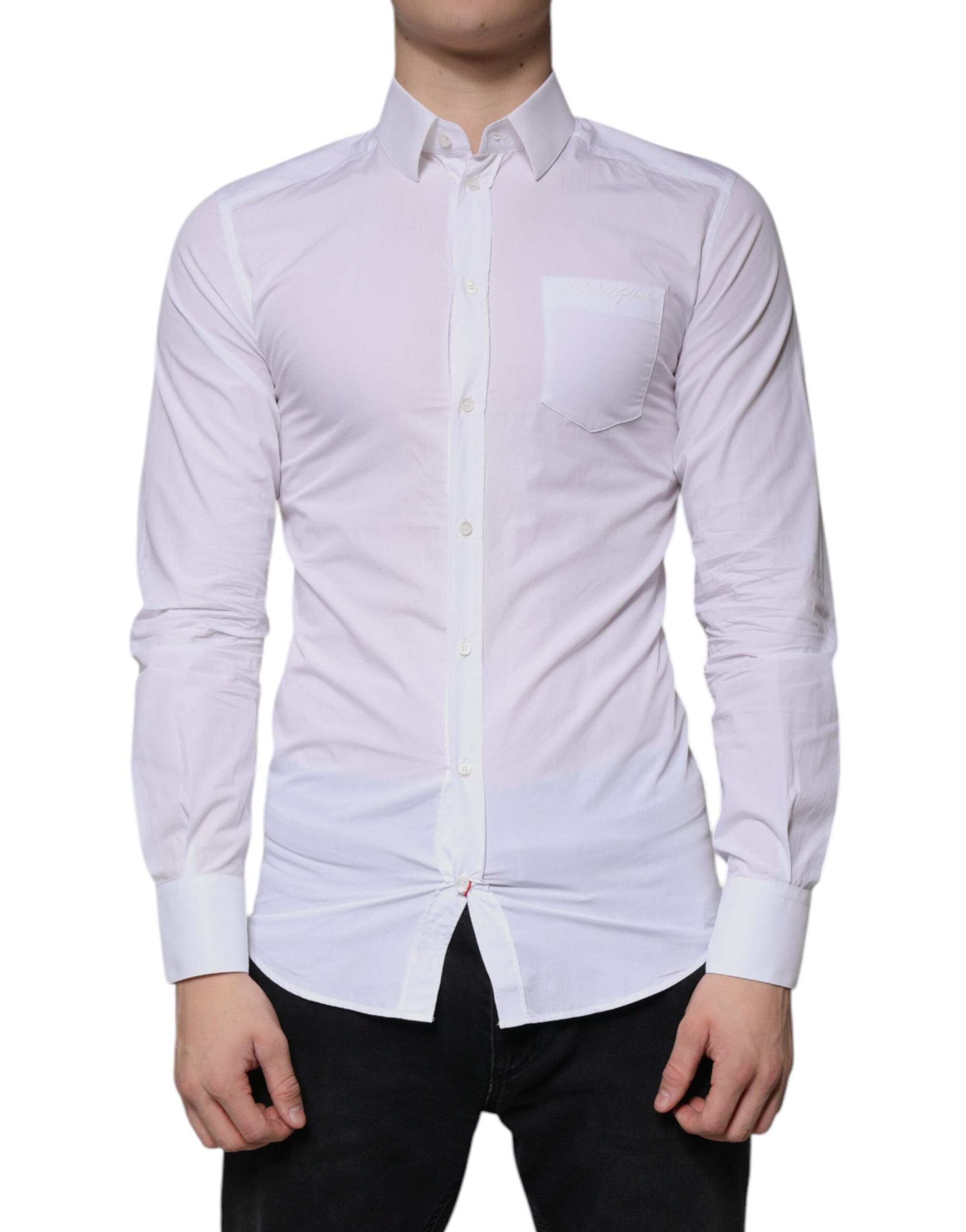 Dolce & Gabbana White Cotton Long Sleeve GOLD Dress Men Shirt by Dolce & Gabbana