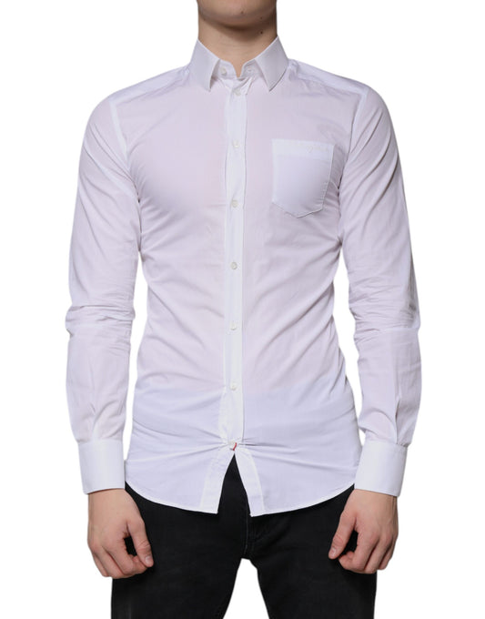 Dolce & Gabbana White Cotton Long Sleeve GOLD Dress Men Shirt by Dolce & Gabbana