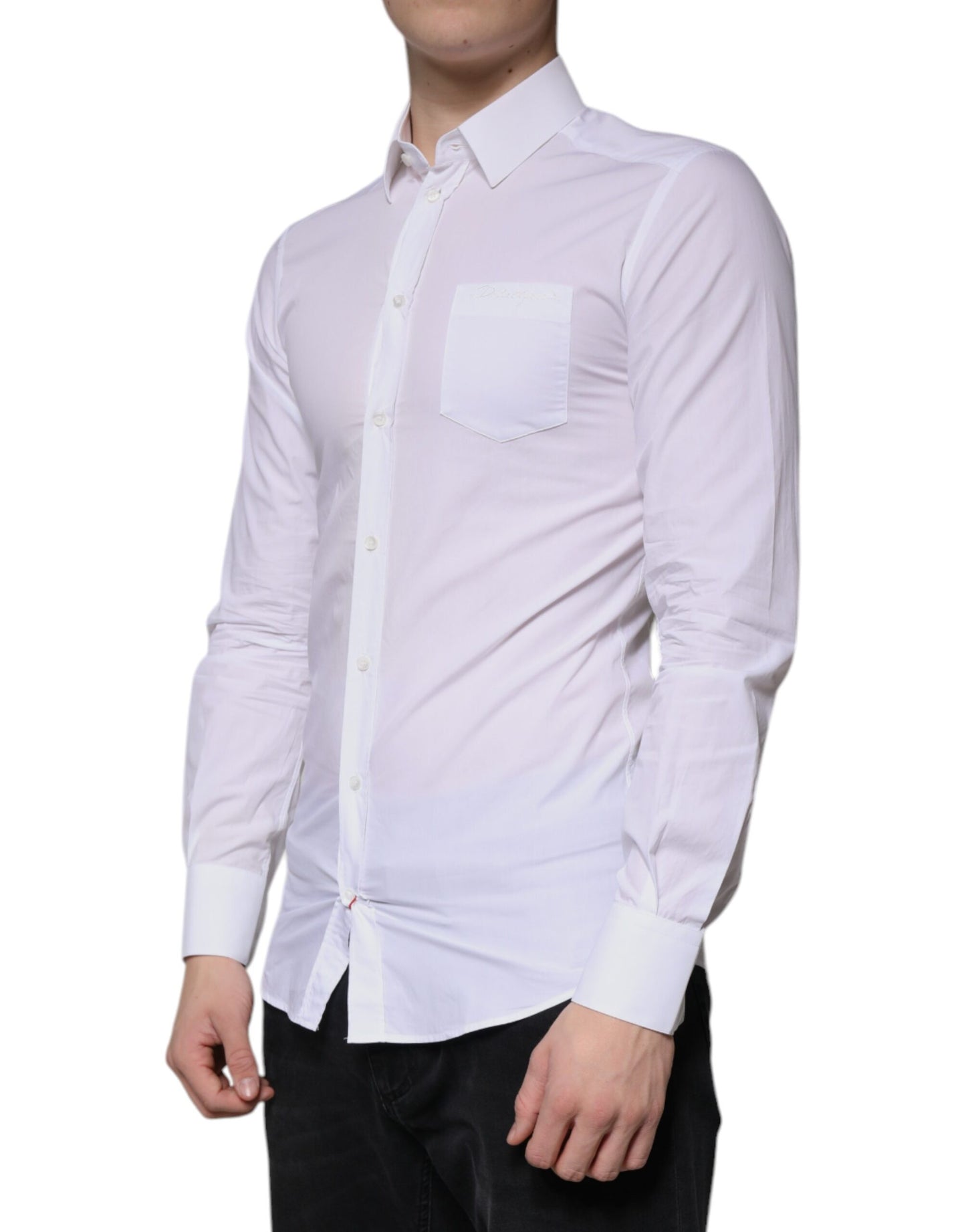 Dolce & Gabbana White Cotton Long Sleeve GOLD Dress Men Shirt by Dolce & Gabbana