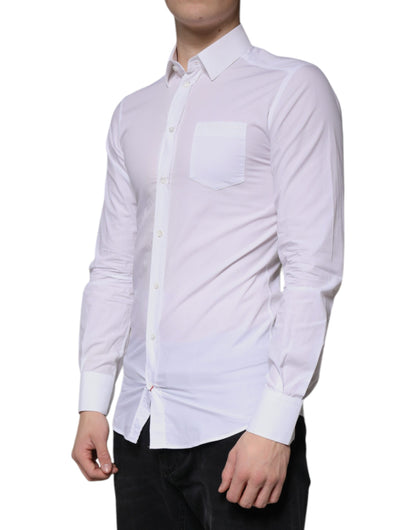 Dolce & Gabbana White Cotton Long Sleeve GOLD Dress Men Shirt by Dolce & Gabbana