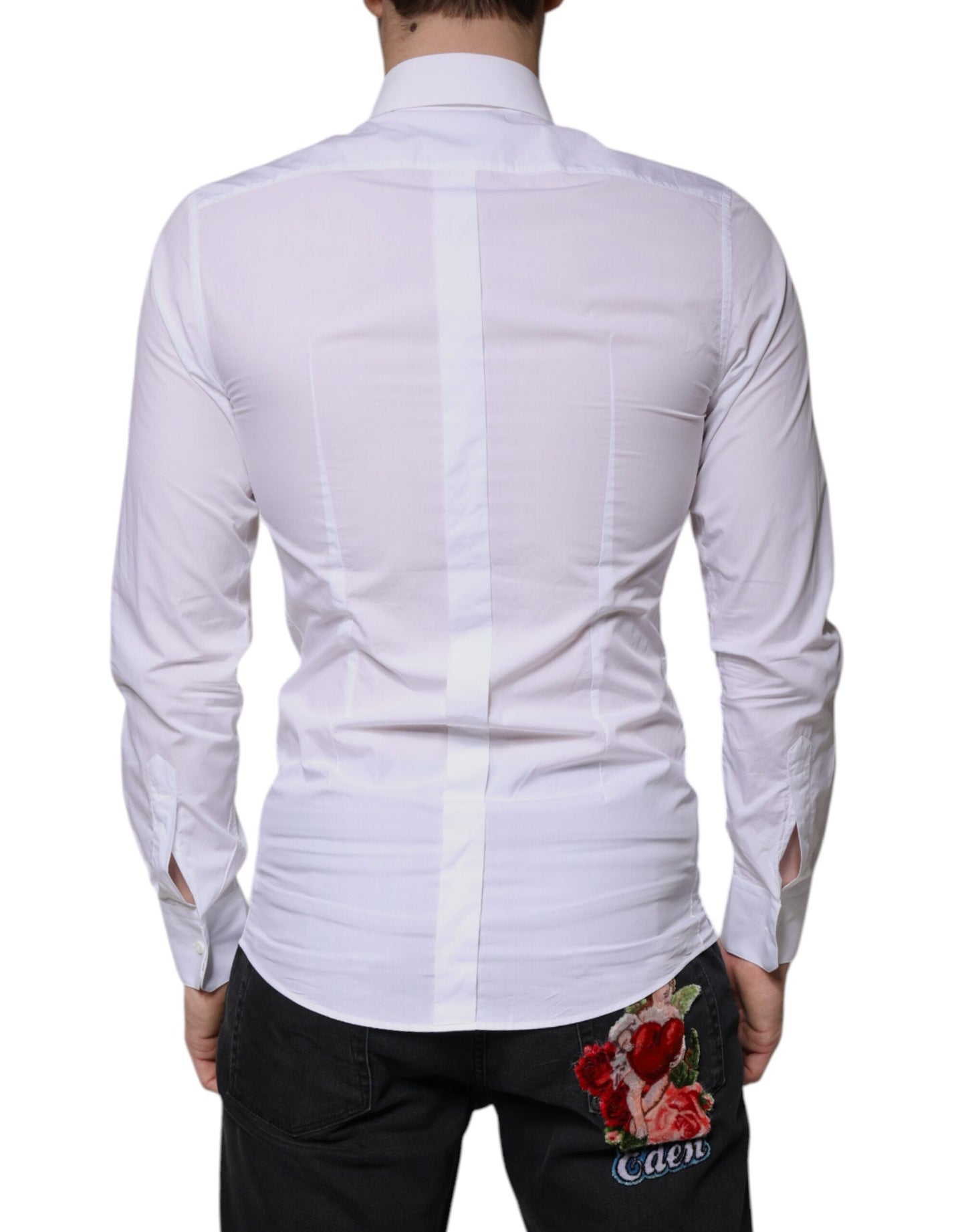 Dolce & Gabbana White Cotton Long Sleeve GOLD Dress Men Shirt by Dolce & Gabbana