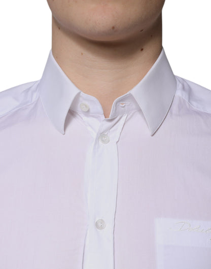 Dolce & Gabbana White Cotton Long Sleeve GOLD Dress Men Shirt by Dolce & Gabbana