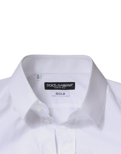 Dolce & Gabbana White Cotton Long Sleeve GOLD Dress Men Shirt by Dolce & Gabbana