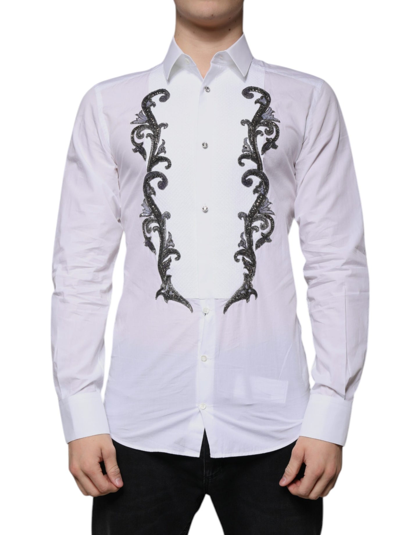 Dolce & Gabbana White Slim Fit Baroque GOLD Men Dress Shirt by Dolce & Gabbana