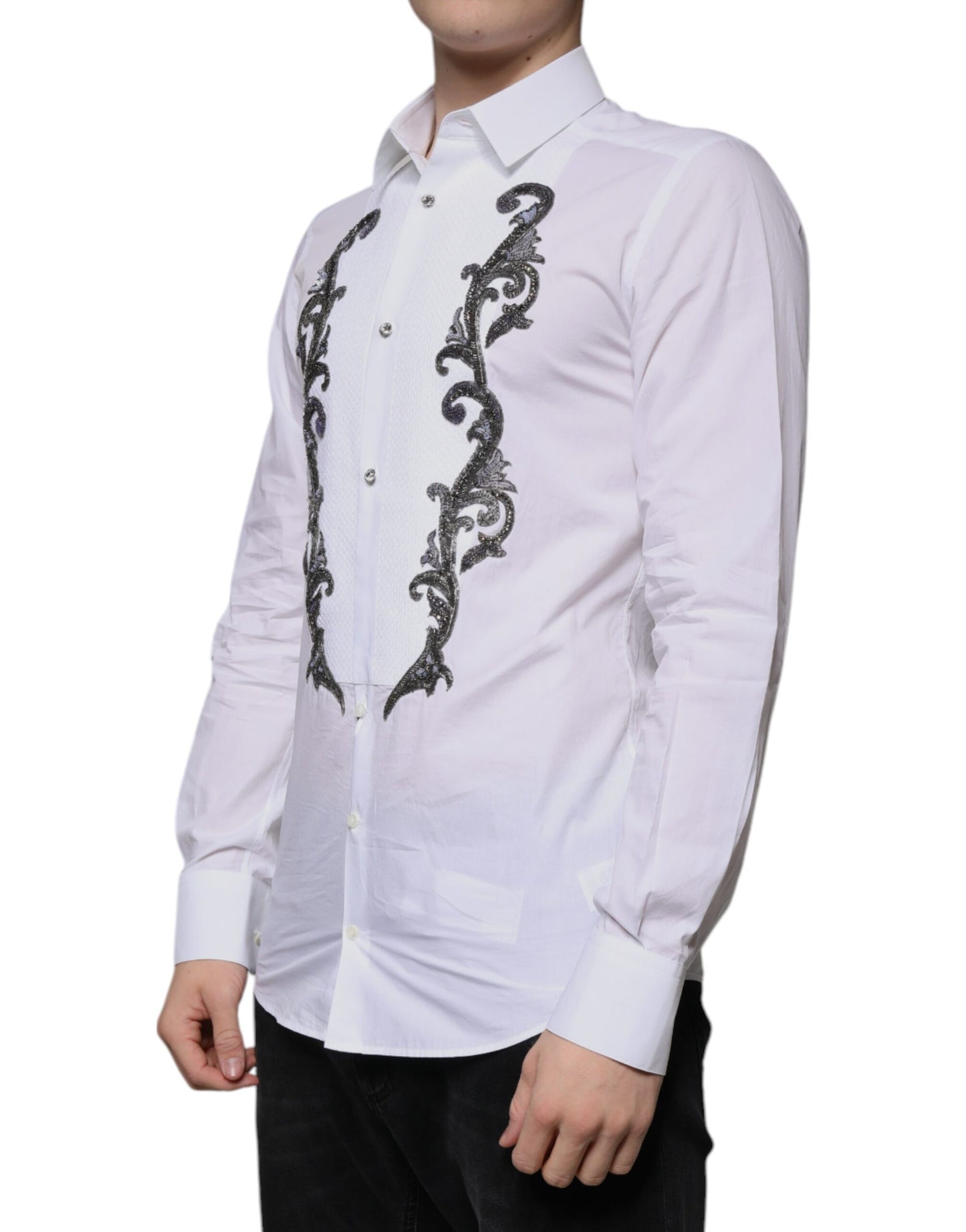 Dolce & Gabbana White Slim Fit Baroque GOLD Men Dress Shirt by Dolce & Gabbana