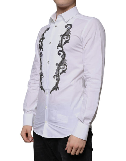 Dolce & Gabbana White Slim Fit Baroque GOLD Men Dress Shirt by Dolce & Gabbana