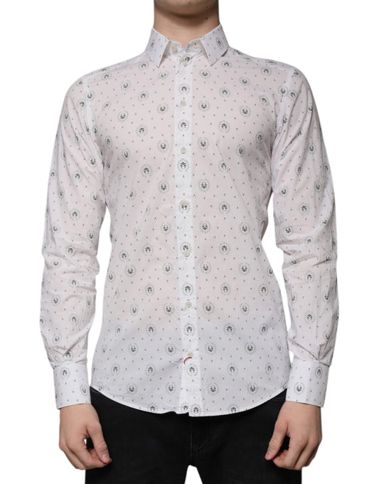 Dolce & Gabbana White Printed Cotton Slim Fit Men Dress Shirt by Dolce & Gabbana