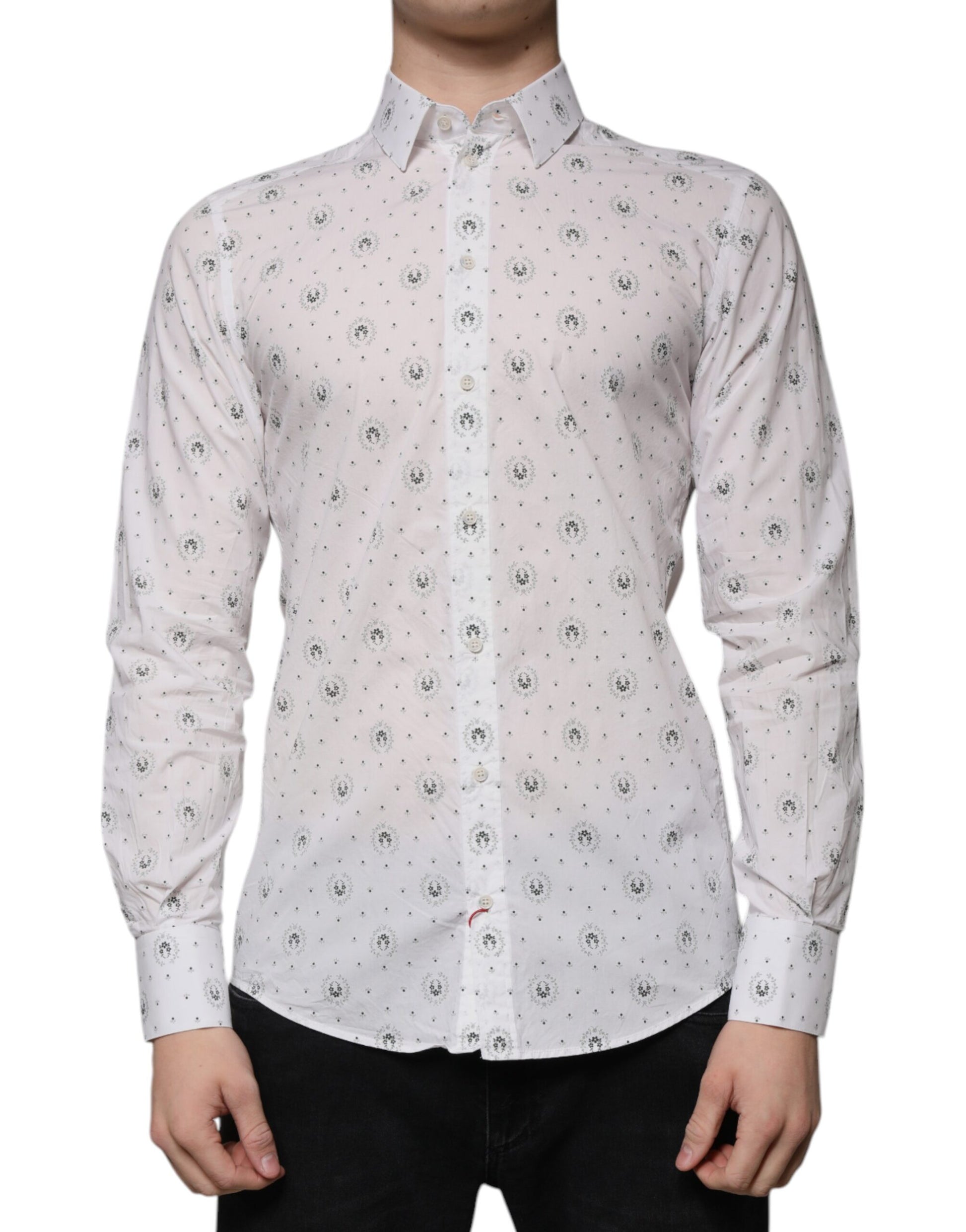 Dolce & Gabbana White Printed Cotton Slim Fit Men Dress Shirt by Dolce & Gabbana