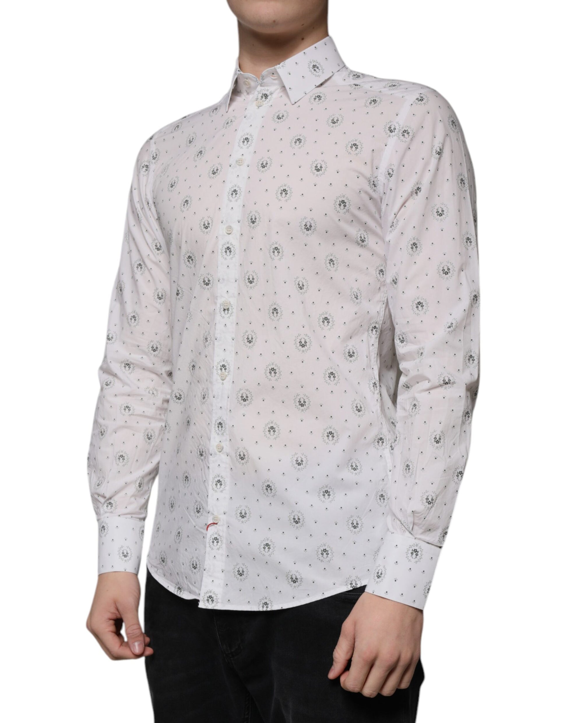 Dolce & Gabbana White Printed Cotton Slim Fit Men Dress Shirt by Dolce & Gabbana