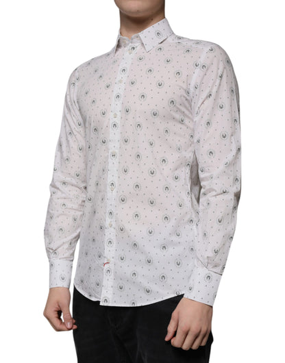 Dolce & Gabbana White Printed Cotton Slim Fit Men Dress Shirt by Dolce & Gabbana