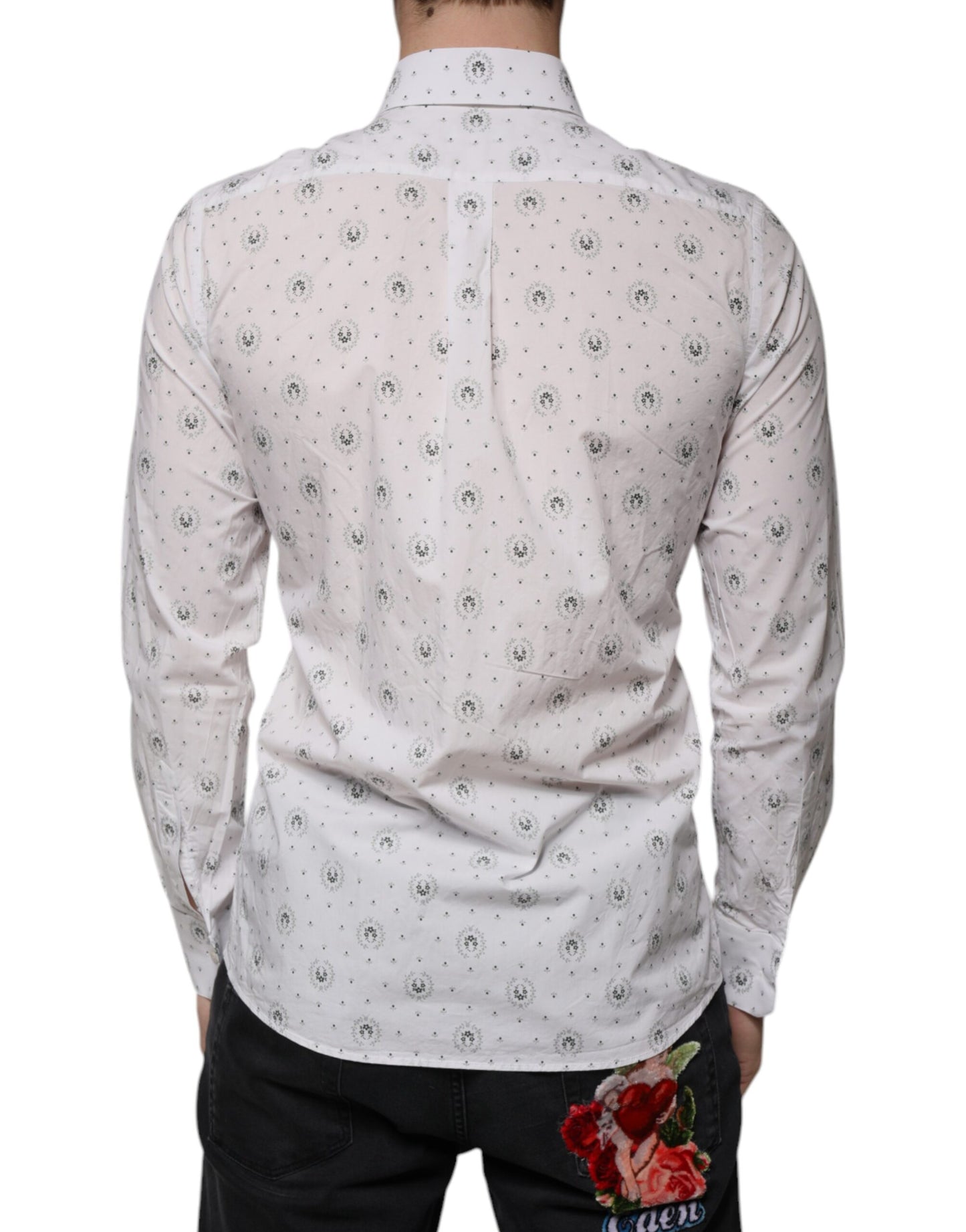 Dolce & Gabbana White Printed Cotton Slim Fit Men Dress Shirt by Dolce & Gabbana