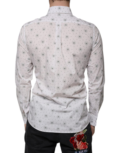 Dolce & Gabbana White Printed Cotton Slim Fit Men Dress Shirt by Dolce & Gabbana
