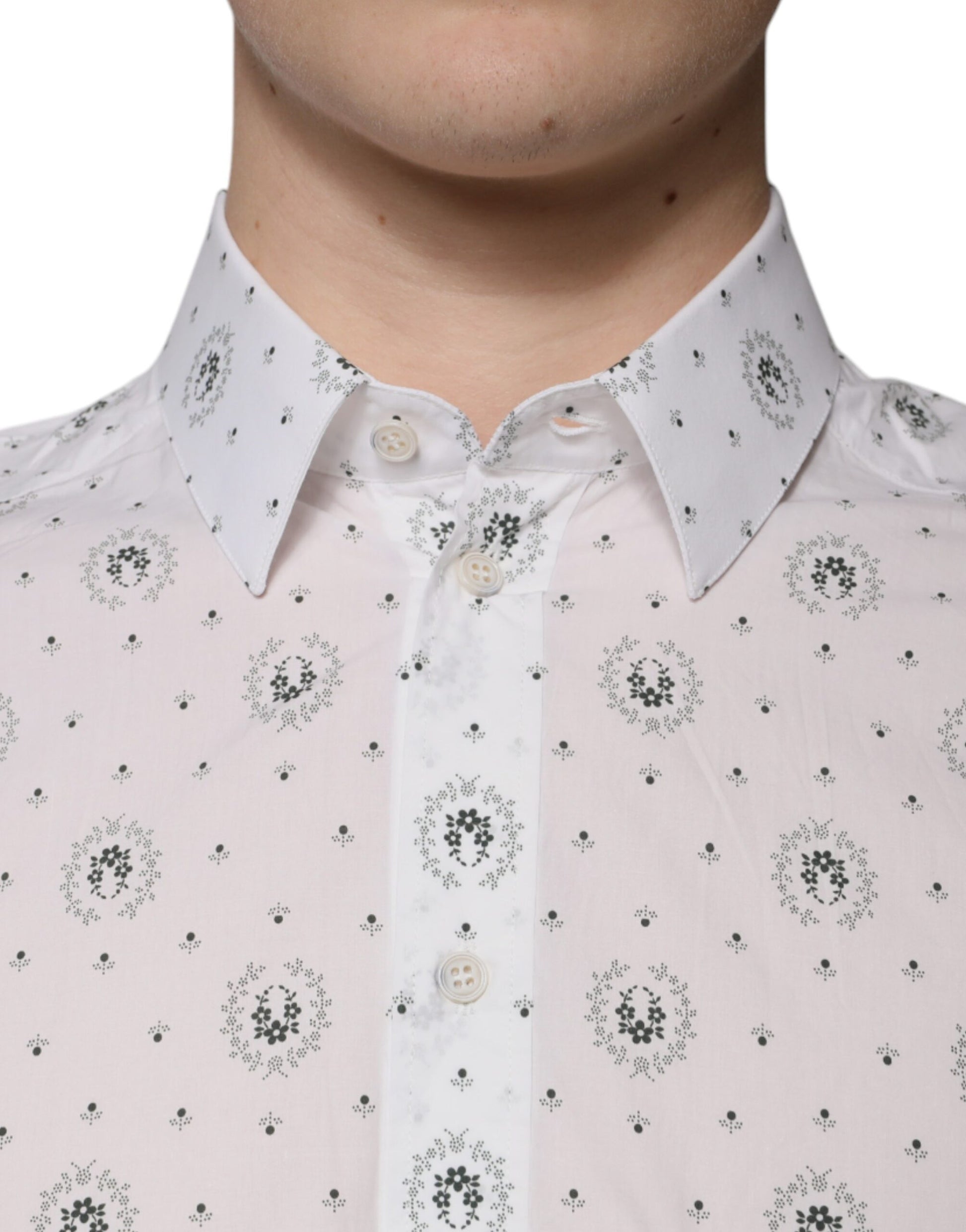 Dolce & Gabbana White Printed Cotton Slim Fit Men Dress Shirt by Dolce & Gabbana