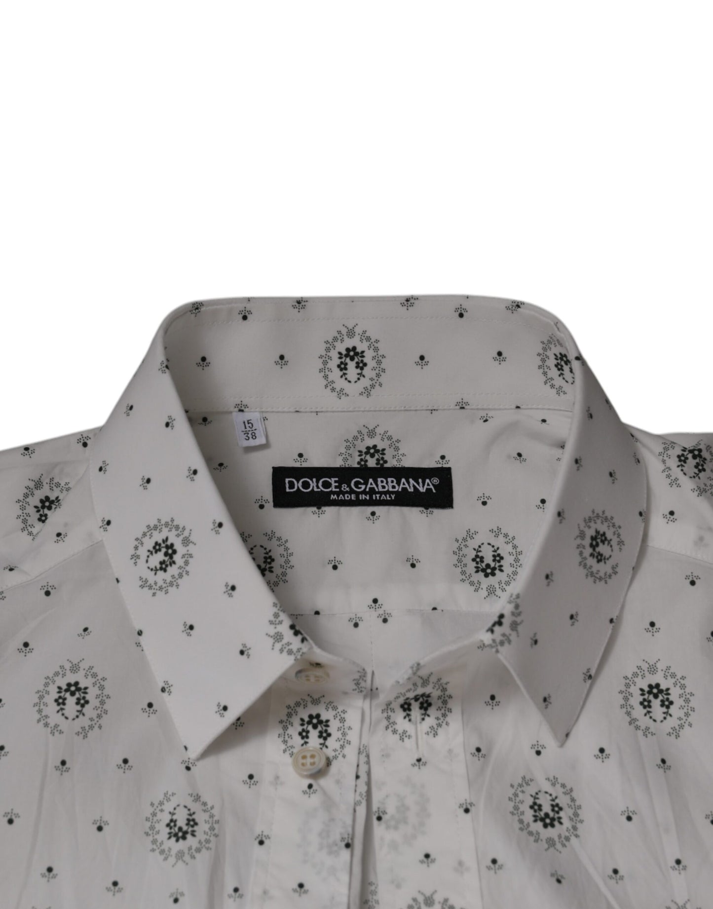 Dolce & Gabbana White Printed Cotton Slim Fit Men Dress Shirt by Dolce & Gabbana