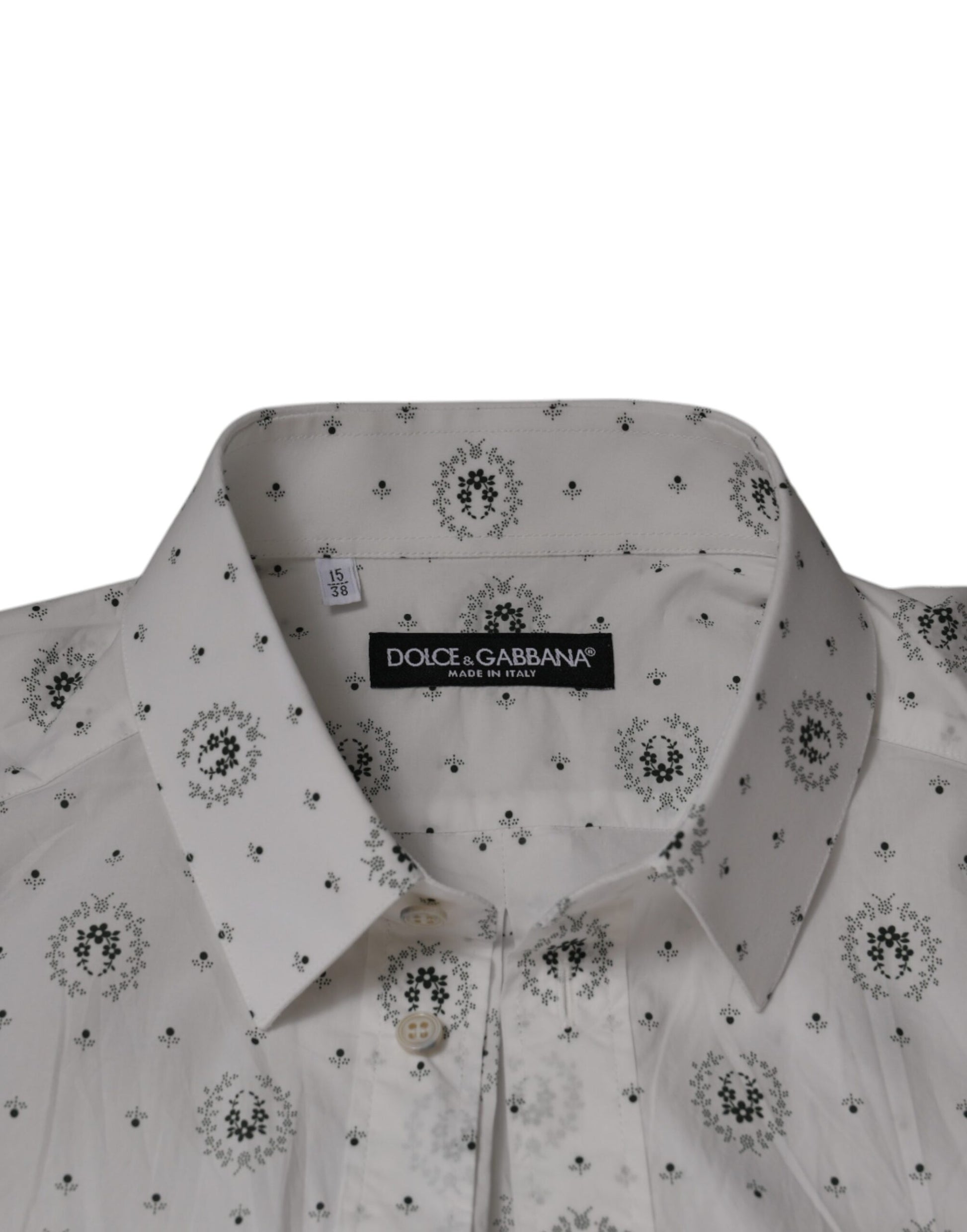 Dolce & Gabbana White Printed Cotton Slim Fit Men Dress Shirt by Dolce & Gabbana